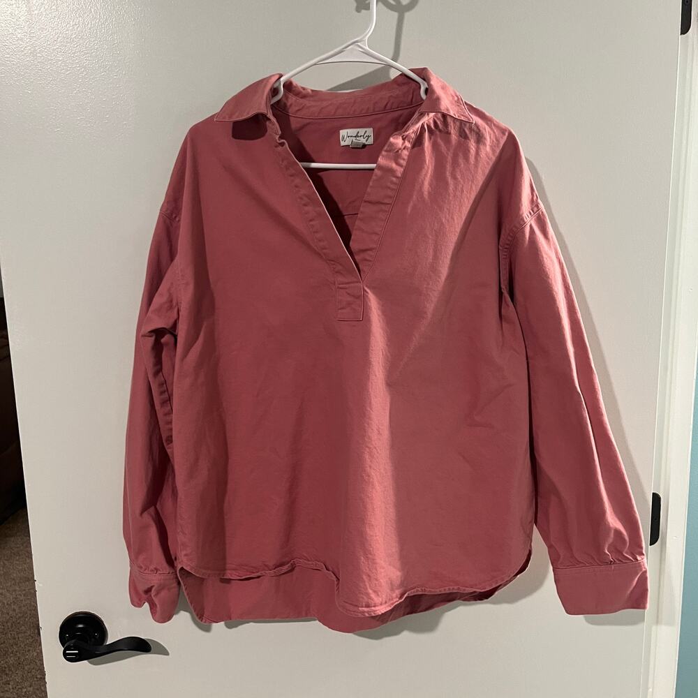 Wonderly Dusty Rose Popover Tunic Top XL Cotton Lyocell Long Sleeve Oversized